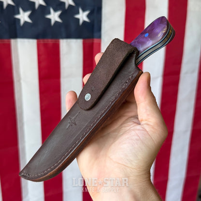 The Back Door: Bradford Guardian 4.2, 4.83" High Hardness MagnaCut Drop Point, Custom Purple Flame Maple Scales - Made in USA (Trade In & Blem)