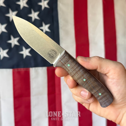 The Back Door: White River Ursus Cub, 3.5" MagnaCut Drop Point, Custom Blue Flame Maple Scales, Kydex Sheath - Made in USA