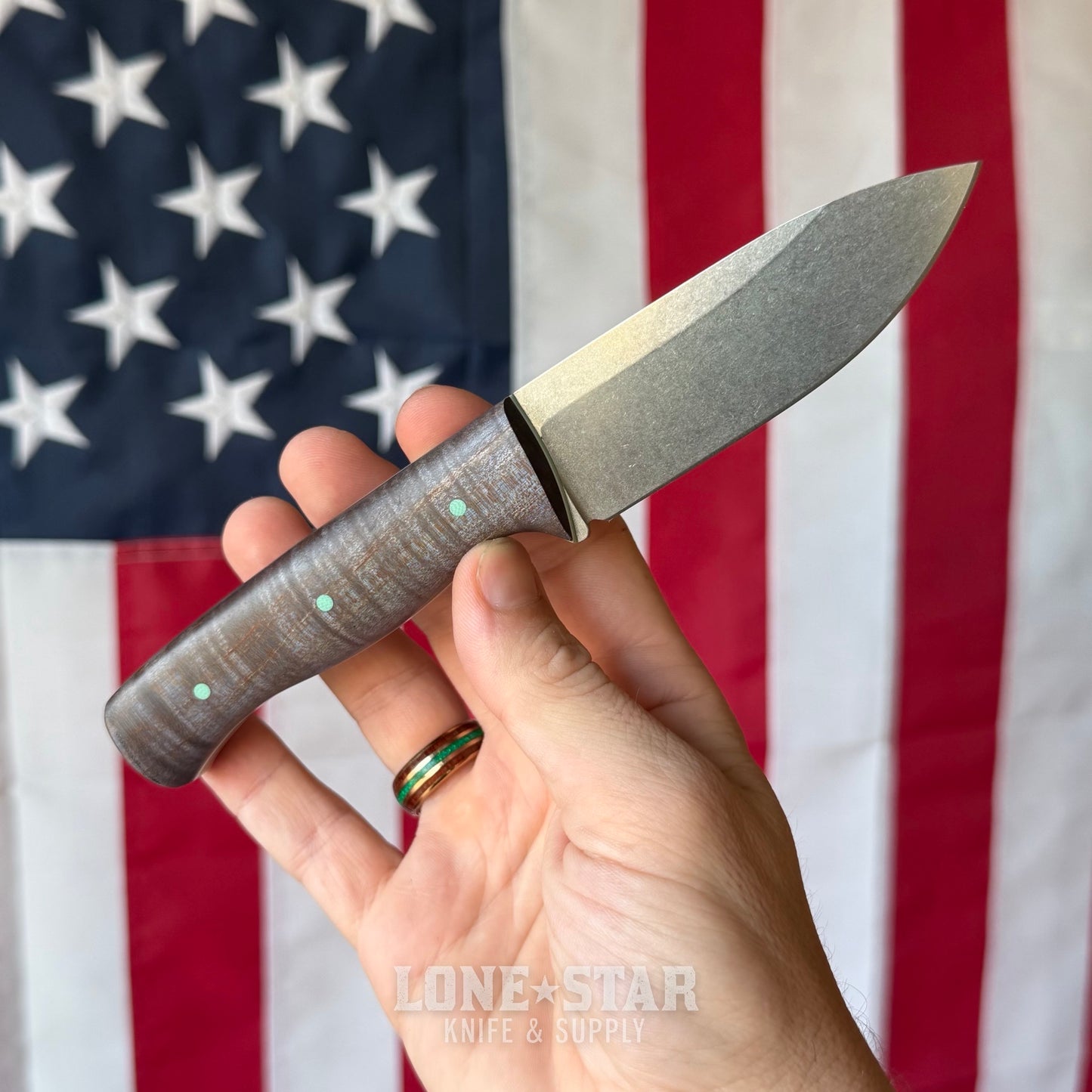 The Back Door: White River Ursus Cub, 3.5" MagnaCut Drop Point, Custom Blue Flame Maple Scales, Kydex Sheath - Made in USA