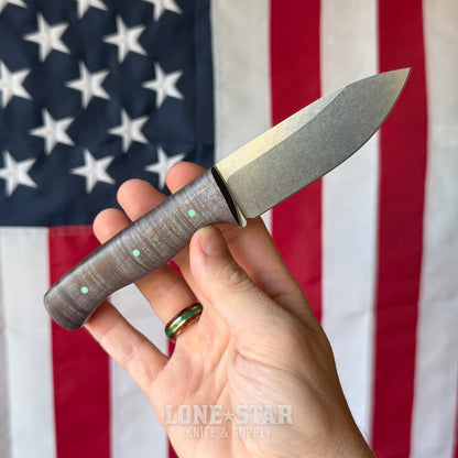 The Back Door: White River Ursus Cub, 3.5" MagnaCut Drop Point, Custom Blue Flame Maple Scales, Kydex Sheath - Made in USA