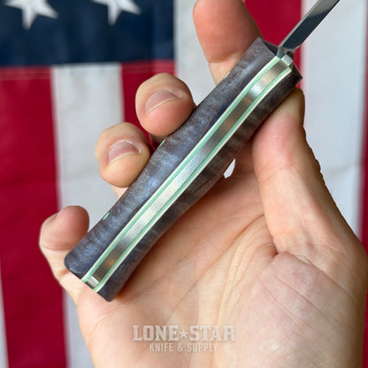 The Back Door: White River Ursus Cub, 3.5" MagnaCut Drop Point, Custom Blue Flame Maple Scales, Kydex Sheath - Made in USA
