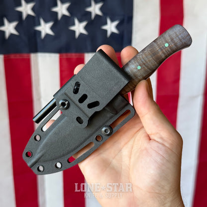 The Back Door: White River Ursus Cub, 3.5" MagnaCut Drop Point, Custom Blue Flame Maple Scales, Kydex Sheath - Made in USA