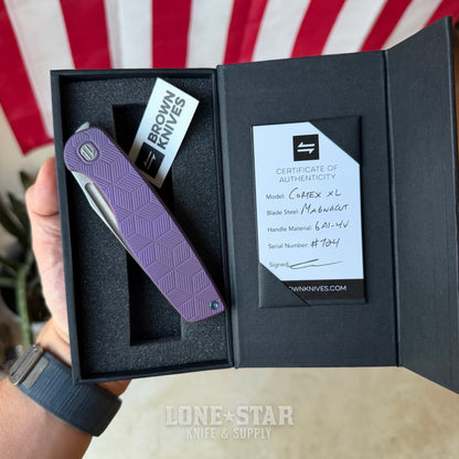 The Back Door: Brown Knives Cortex XL, 3.45" MagnaCut Front Flipper, Titanium, Serial 724 - Made in USA (Trade In)