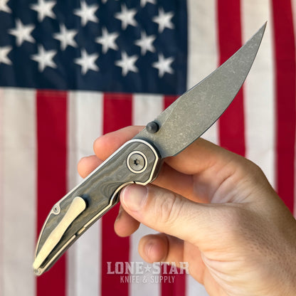 Hypercut MFG Bikkhu, CPM-S45VN Flipper, Titanium Frame, Tactical Gray Fat Carbon Inlay, Zirconium Accents, Serial 0192 - Made in USA
