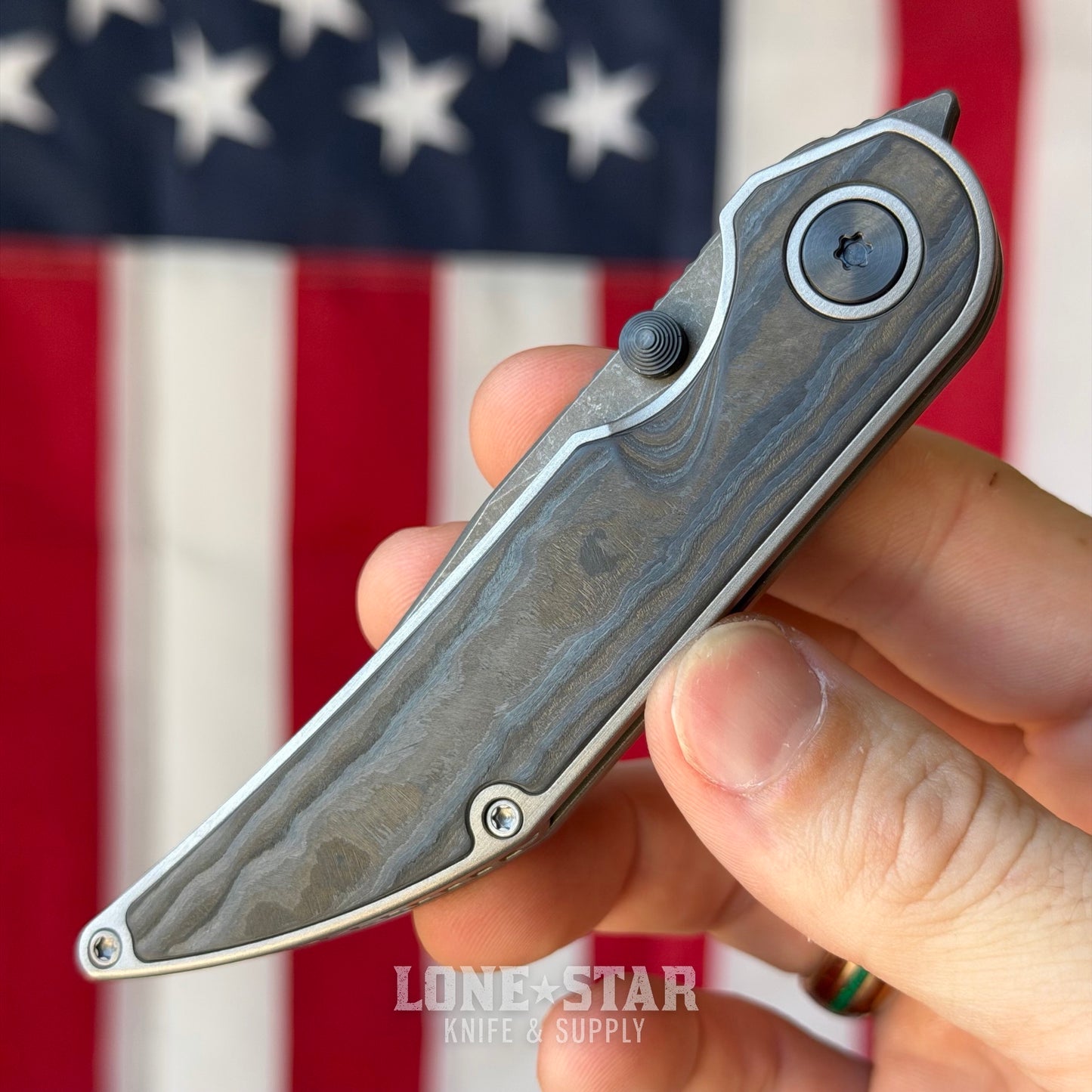 Hypercut MFG Bikkhu, CPM-S45VN Flipper, Titanium Frame, Tactical Gray Fat Carbon Inlay, Zirconium Accents, Serial 0192 - Made in USA