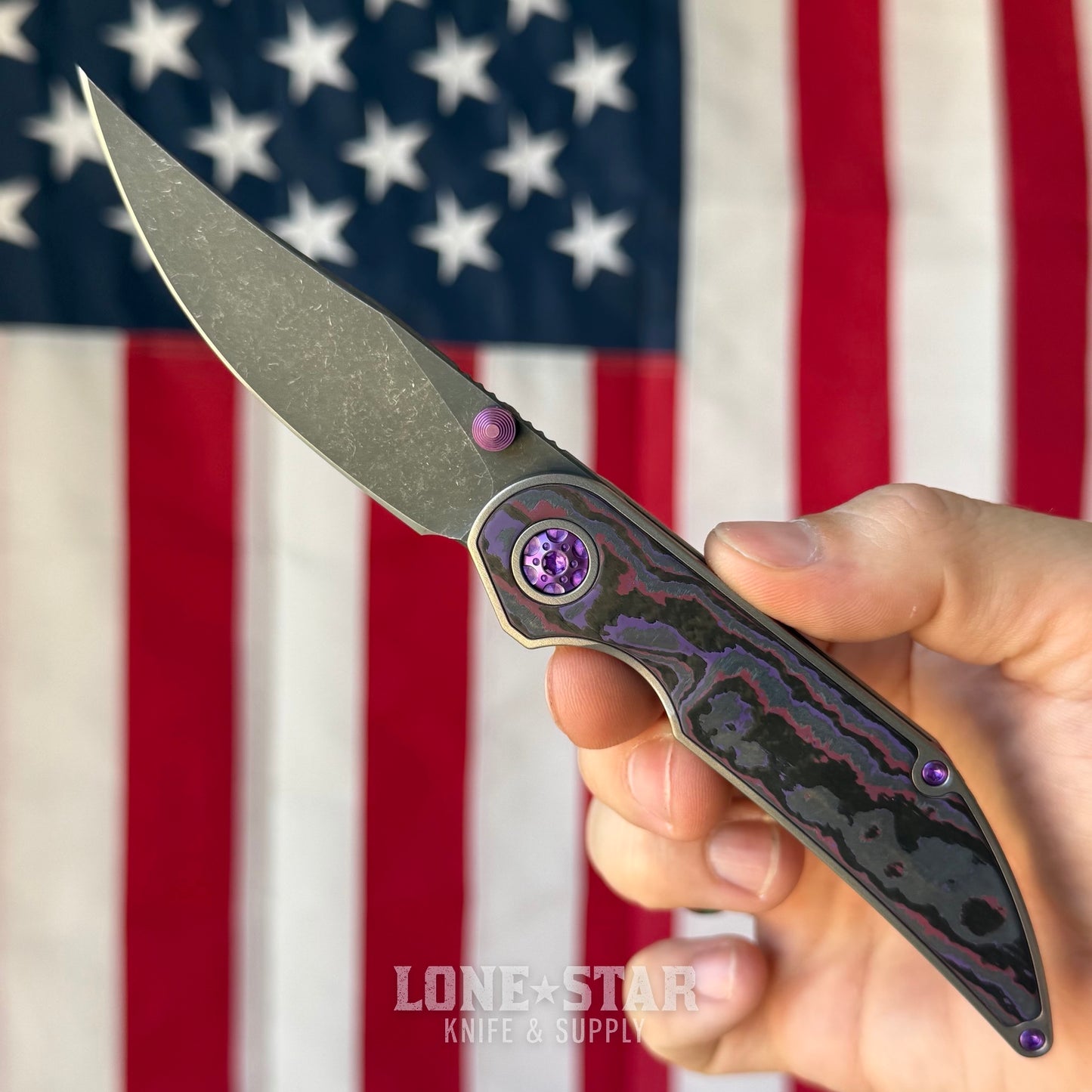 Hypercut MFG Bikkhu, CPM-S45VN Flipper, Titanium Frame, Purple Fat Carbon Inlay, Serial 0194 - Made in USA