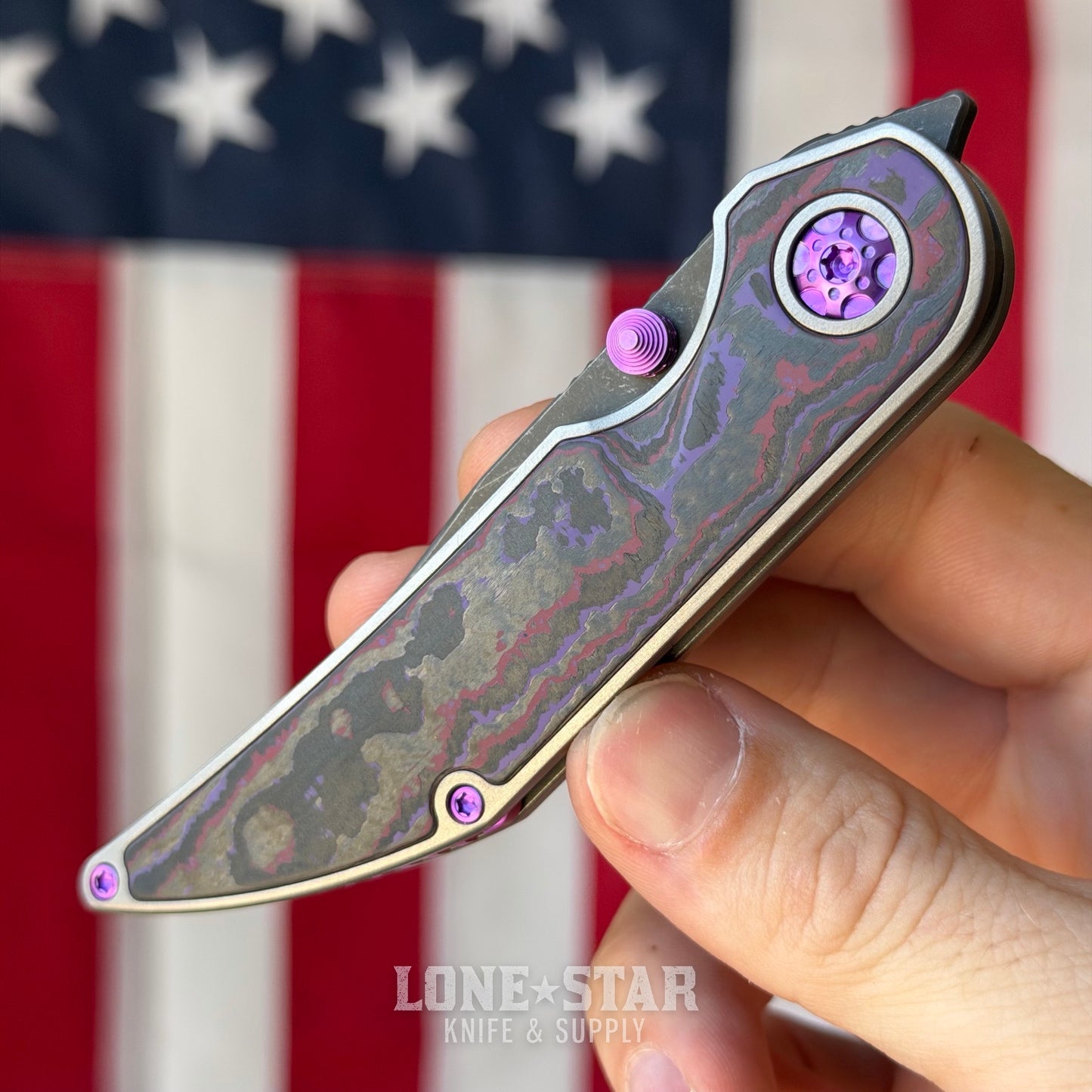 Hypercut MFG Bikkhu, CPM-S45VN Flipper, Titanium Frame, Purple Fat Carbon Inlay, Serial 0194 - Made in USA