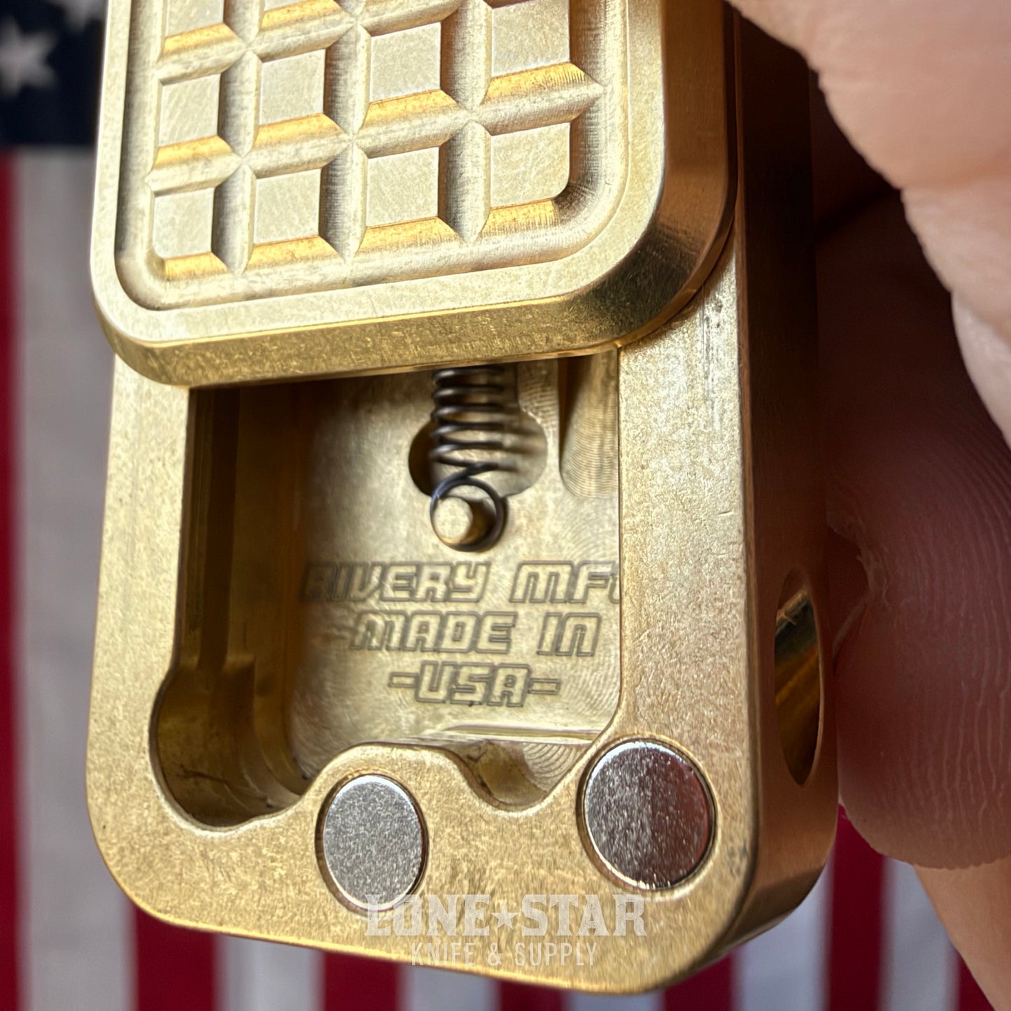 Rivery MFG Zero V2 Utility Knife, Grenade Pattern, Solid Brass - Made in USA