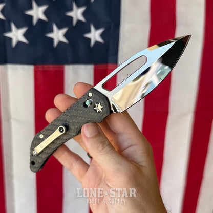 Heretic Koschei Custom Folding Knife - 3.5" Mirror-Polish M390, Carbon Fiber & Abalone - Made in USA (DROP814)