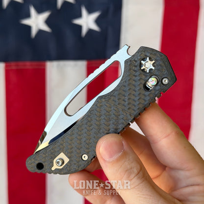 Heretic Koschei Custom Folding Knife - 3.5" Mirror-Polish M390, Carbon Fiber & Abalone - Made in USA (DROP814)