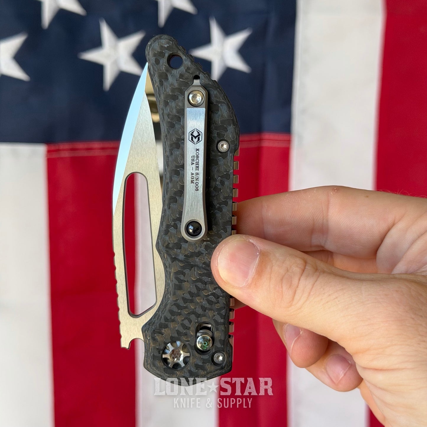 Heretic Koschei Custom Folding Knife - 3.5" Mirror-Polish M390, Carbon Fiber & Abalone - Made in USA (DROP814)