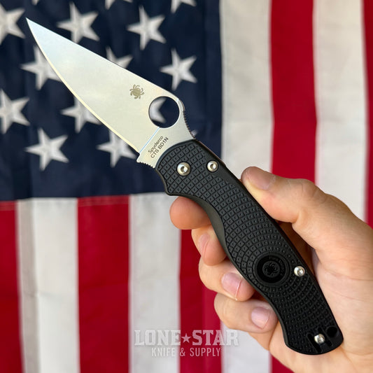 Spyderco Para Military 2 (PM2) Lightweight Folding Knife - 3.47" CTS BD1N, Black FRN - Made in USA (SC81PBK2)