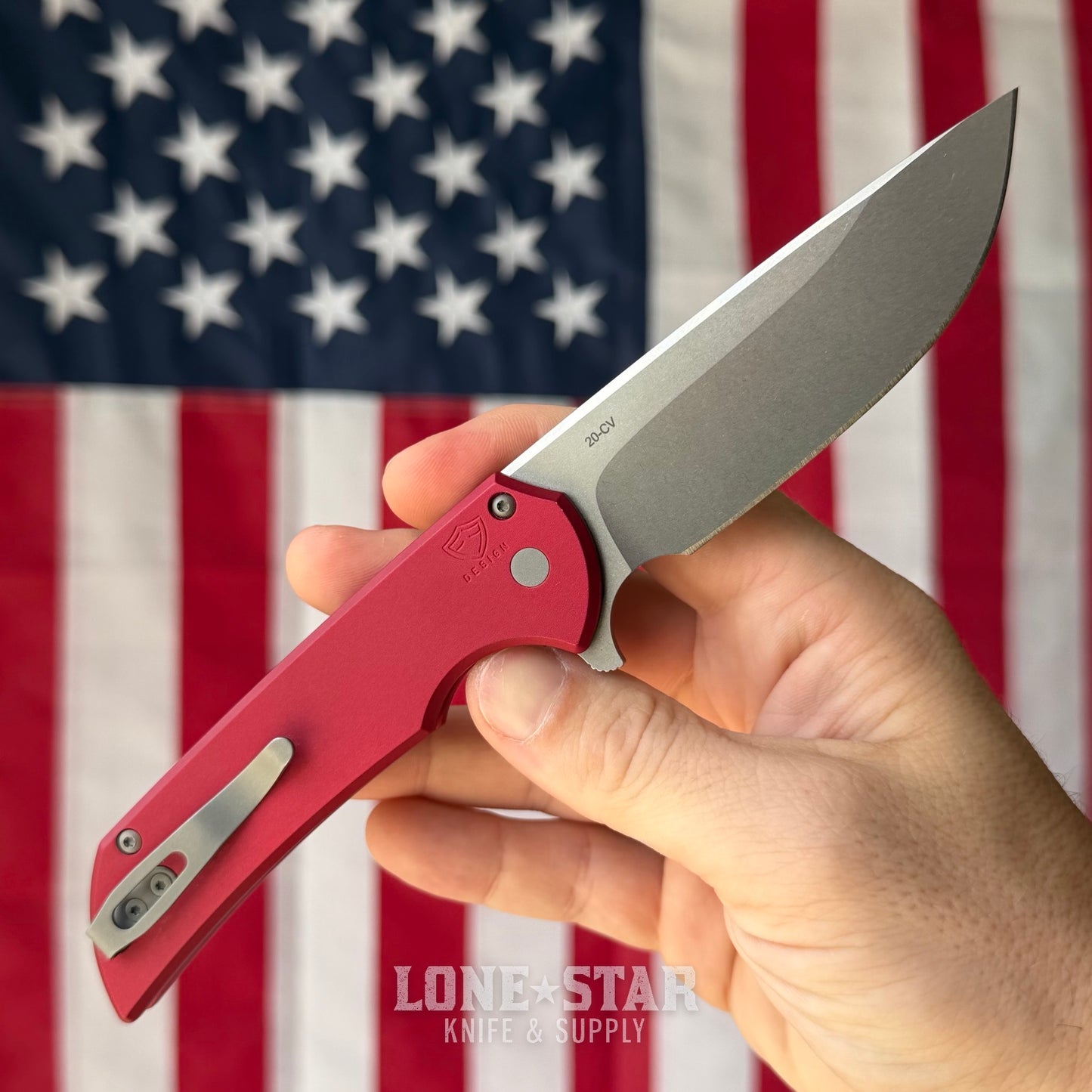 The Back Door: Pro-Tech Mordax Folding Knife - Red Aluminum, 3.75" CPM-20CV Drop Point, Button Lock Flipper - Made in USA (MX101-RED 20CV) (Trade In)