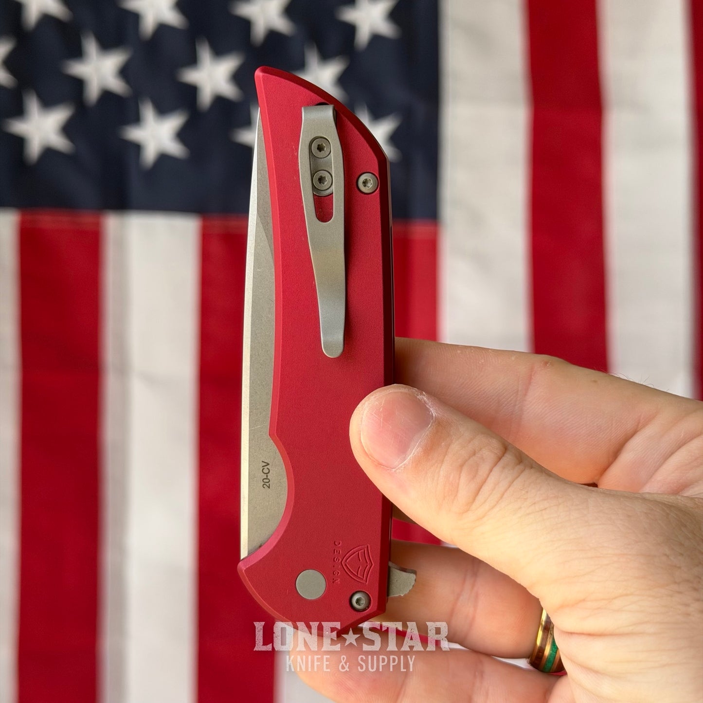 The Back Door: Pro-Tech Mordax Folding Knife - Red Aluminum, 3.75" CPM-20CV Drop Point, Button Lock Flipper - Made in USA (MX101-RED 20CV) (Trade In)