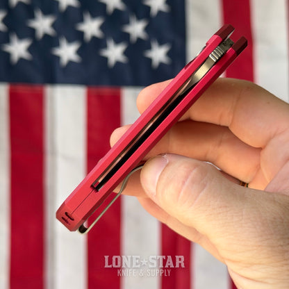 The Back Door: Pro-Tech Mordax Folding Knife - Red Aluminum, 3.75" CPM-20CV Drop Point, Button Lock Flipper - Made in USA (MX101-RED 20CV) (Trade In)