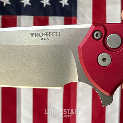 The Back Door: Pro-Tech Mordax Folding Knife - Red Aluminum, 3.75" CPM-20CV Drop Point, Button Lock Flipper - Made in USA (MX101-RED 20CV) (Trade In)