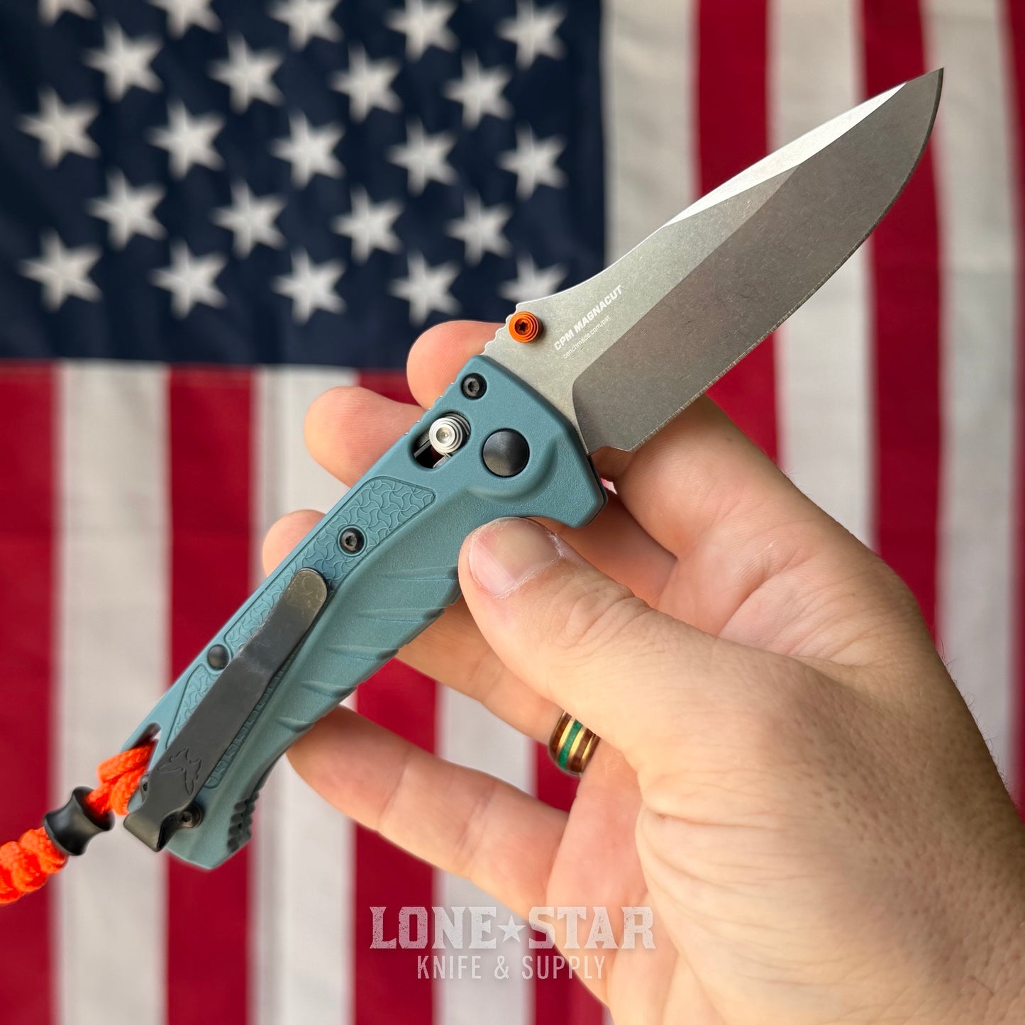 The Back Door: Benchmade Mini Adira Folding Knife - Blue Grivory, 3.21" MagnaCut Drop Point, AXIS Lock - Made in USA (18065) (Trade In)