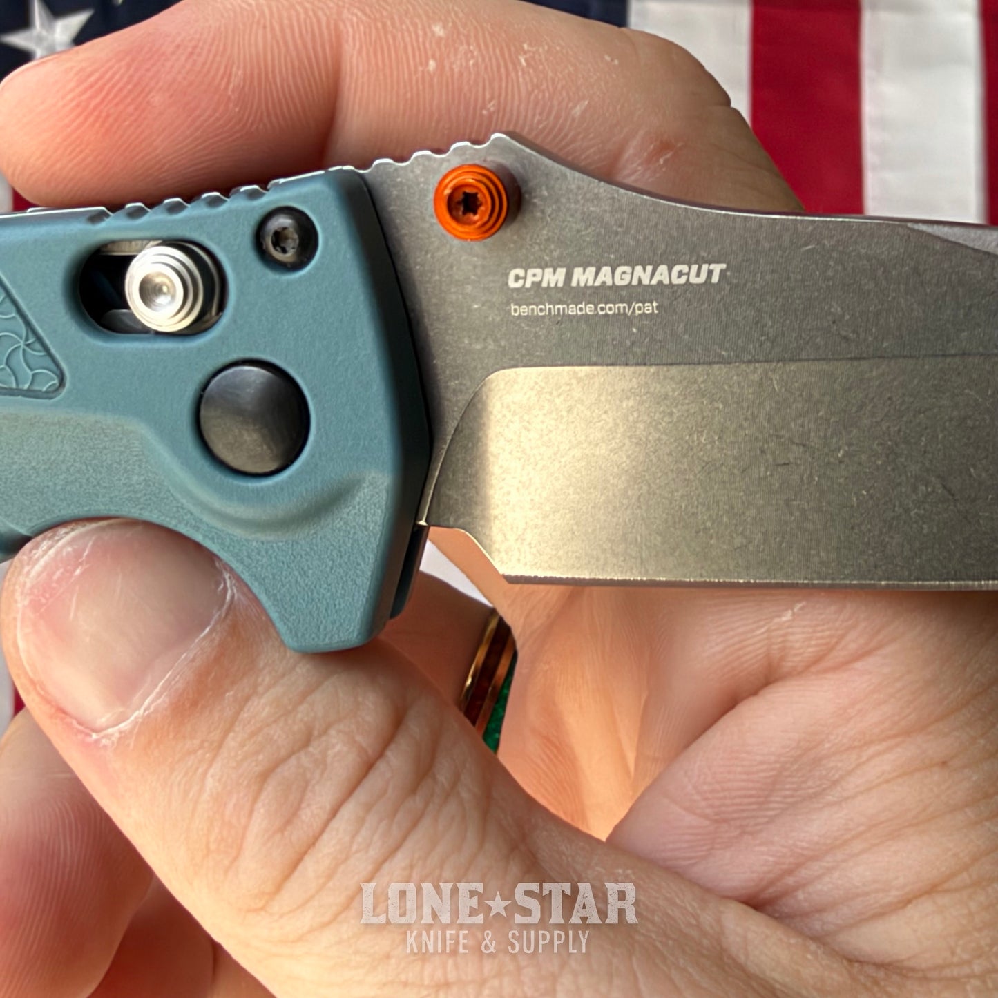 The Back Door: Benchmade Mini Adira Folding Knife - Blue Grivory, 3.21" MagnaCut Drop Point, AXIS Lock - Made in USA (18065) (Trade In)