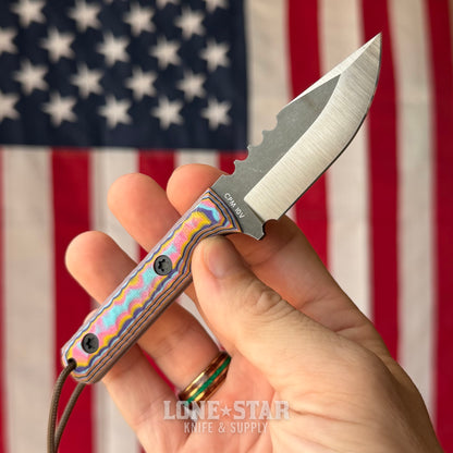 Townsend Knife Co. Mini MC 2.75" Fixed Blade - CPM 10V 65 HRC, Flashback G10, Leather Taco Sheath - Made in USA