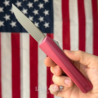 Core Edge USA 0331 Pulsar OTF Auto Knife - Light Garnet Aluminum, 3.35" MagnaCut Drop Point, Single Edge - Made in USA