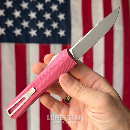 Core Edge USA 0331 Pulsar OTF Auto Knife - Light Garnet Aluminum, 3.35" MagnaCut Drop Point, Single Edge - Made in USA
