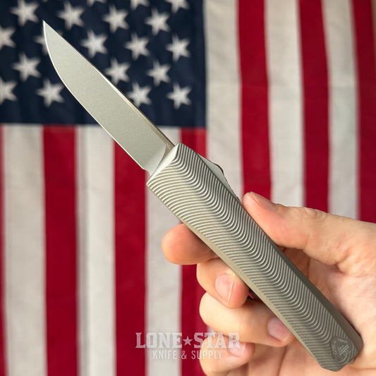 Core Edge USA 0331 Pulsar OTF Auto Knife - Natural Aluminum, 3.35" MagnaCut Drop Point, Single Edge - Made in USA (CE-0331-PULSAR-NAT-SE)