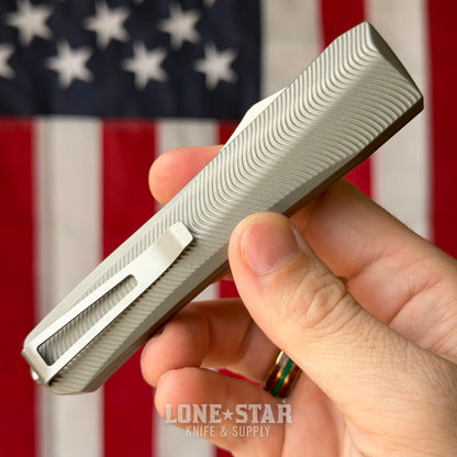 Core Edge USA 0331 Pulsar OTF Auto Knife - Natural Aluminum, 3.35" MagnaCut Drop Point, Single Edge - Made in USA