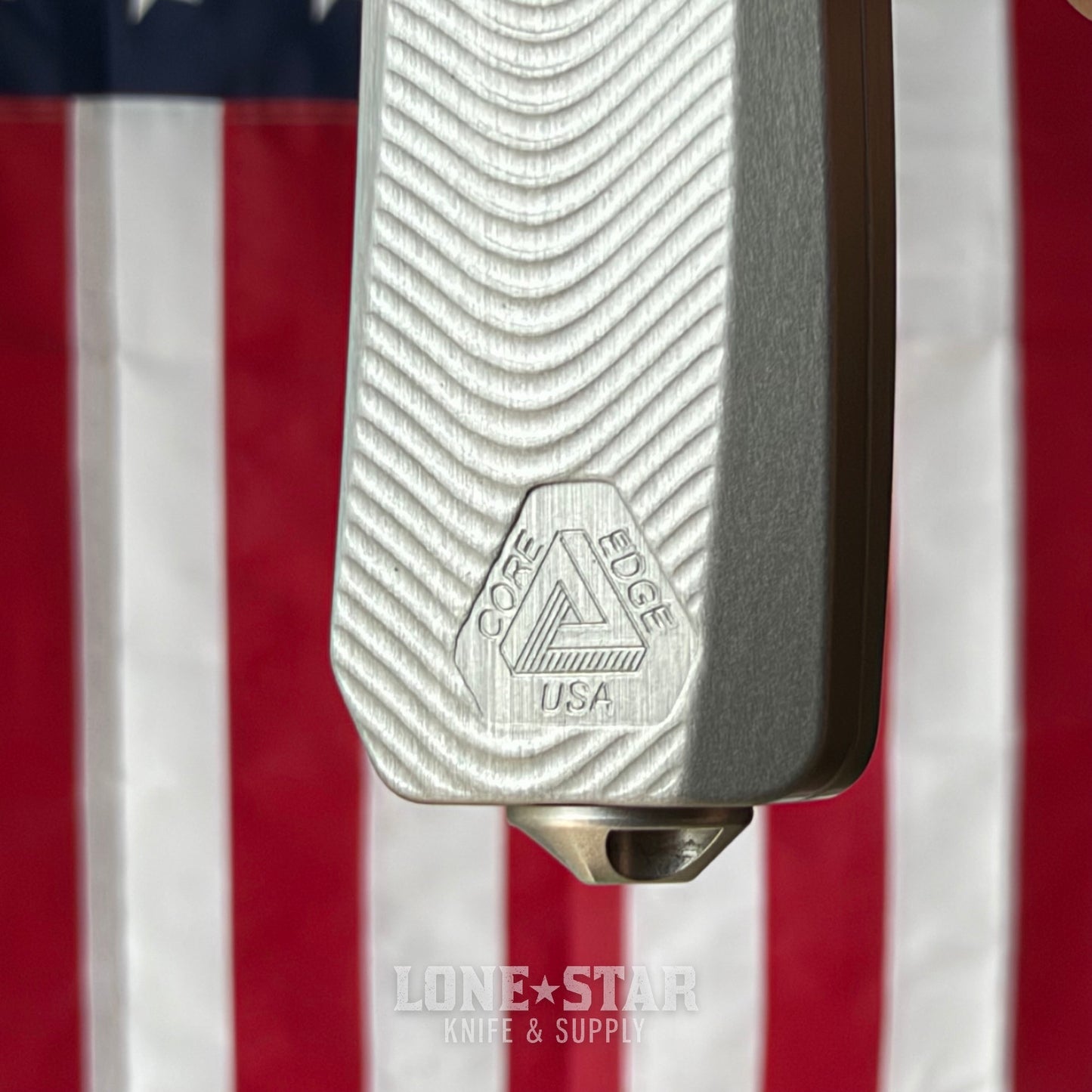 Core Edge USA 0331 Pulsar OTF Auto Knife - Natural Aluminum, 3.35" MagnaCut Drop Point, Single Edge - Made in USA