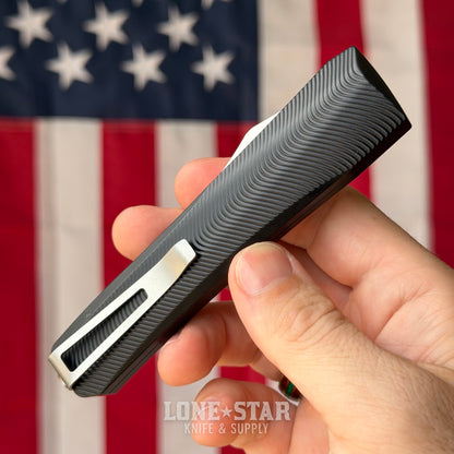 Core Edge USA 0331 Pulsar OTF Auto Knife - Black Aluminum, 3.35" MagnaCut Drop Point, Single Edge - Made in USA