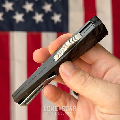 Core Edge USA 0331 Pulsar OTF Auto Knife - Black Aluminum, 3.35" MagnaCut Drop Point, Single Edge - Made in USA