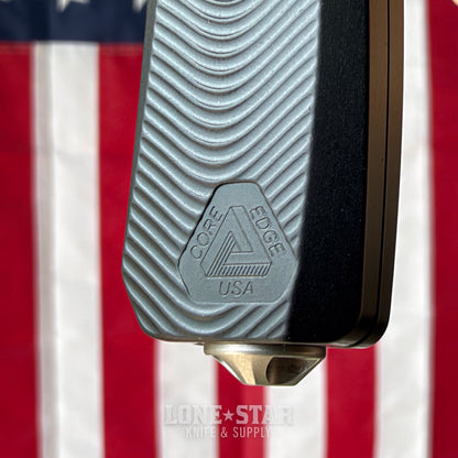 Core Edge USA 0331 Pulsar OTF Auto Knife - Black Aluminum, 3.35" MagnaCut Drop Point, Single Edge - Made in USA