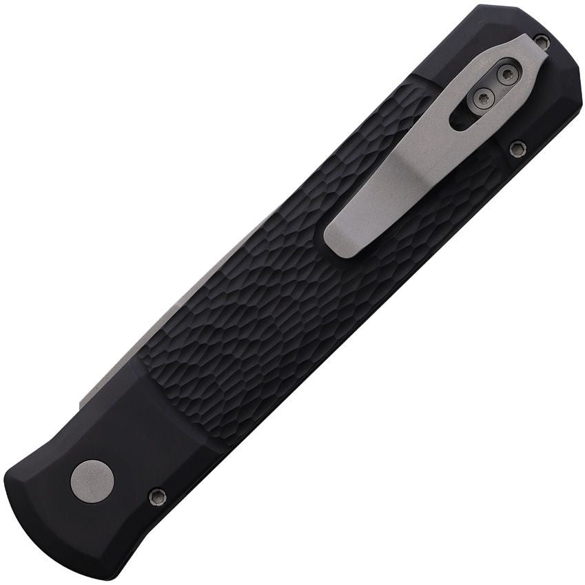 Godfather Automatic Knife – 4″ 154CM Spear‑Point Blade, Black Jigged Aluminum Handle – Made in USA (PTK924)