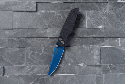 Pro-Tech TR-3 Integrity Manual, 3.5" Denim PVD MagnaCut, Topographic Textured Black Aluminum, CCKS Fall 2026 - Made in USA (CCKSF26.INT.1)
