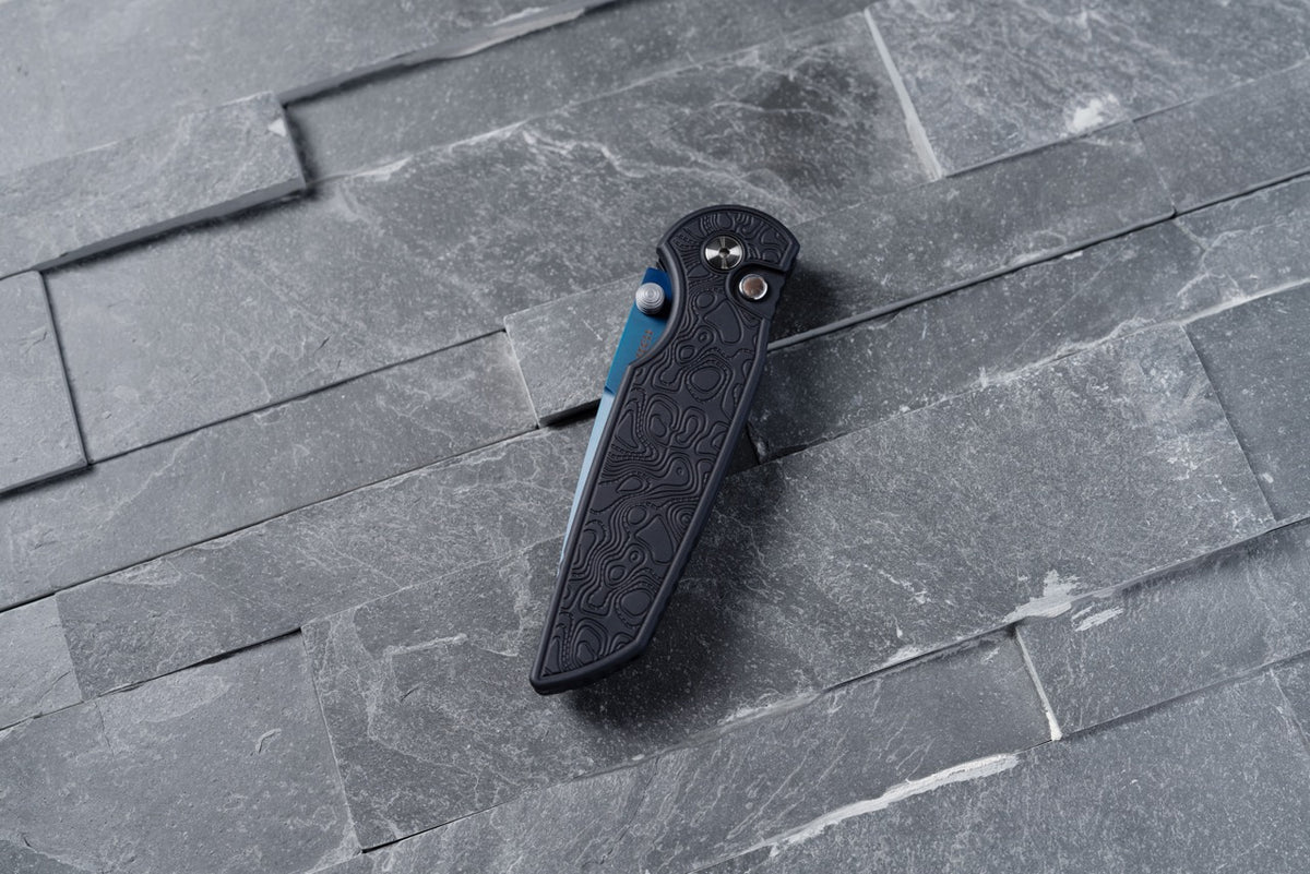 Pro-Tech TR-3 Integrity Manual, 3.5" Denim PVD MagnaCut, Topographic Textured Black Aluminum, CCKS Fall 2026 - Made in USA (CCKSF26.INT.1)