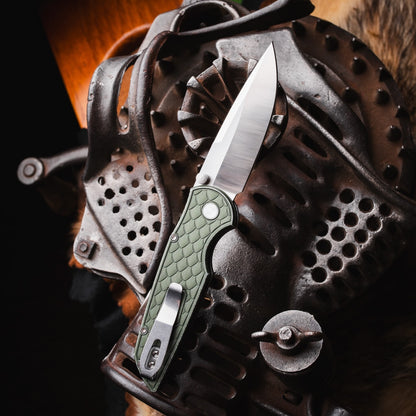 Pro-Tech TR-3 Integrity REPTILE 3.5 inch Magnacut Knife, Battleworn Green Aluminum Handle, Satin Blade – Made in USA (INT1105-LTDBW REPTILE)