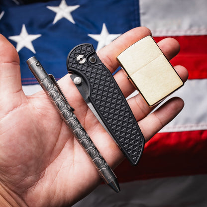 Pro-Tech TR-3 Integrity 3.5 inch MagnaCut Knife, Relic Textured Black Aluminum Handle, Satin Blade – Made in USA (INT1105-LTD)