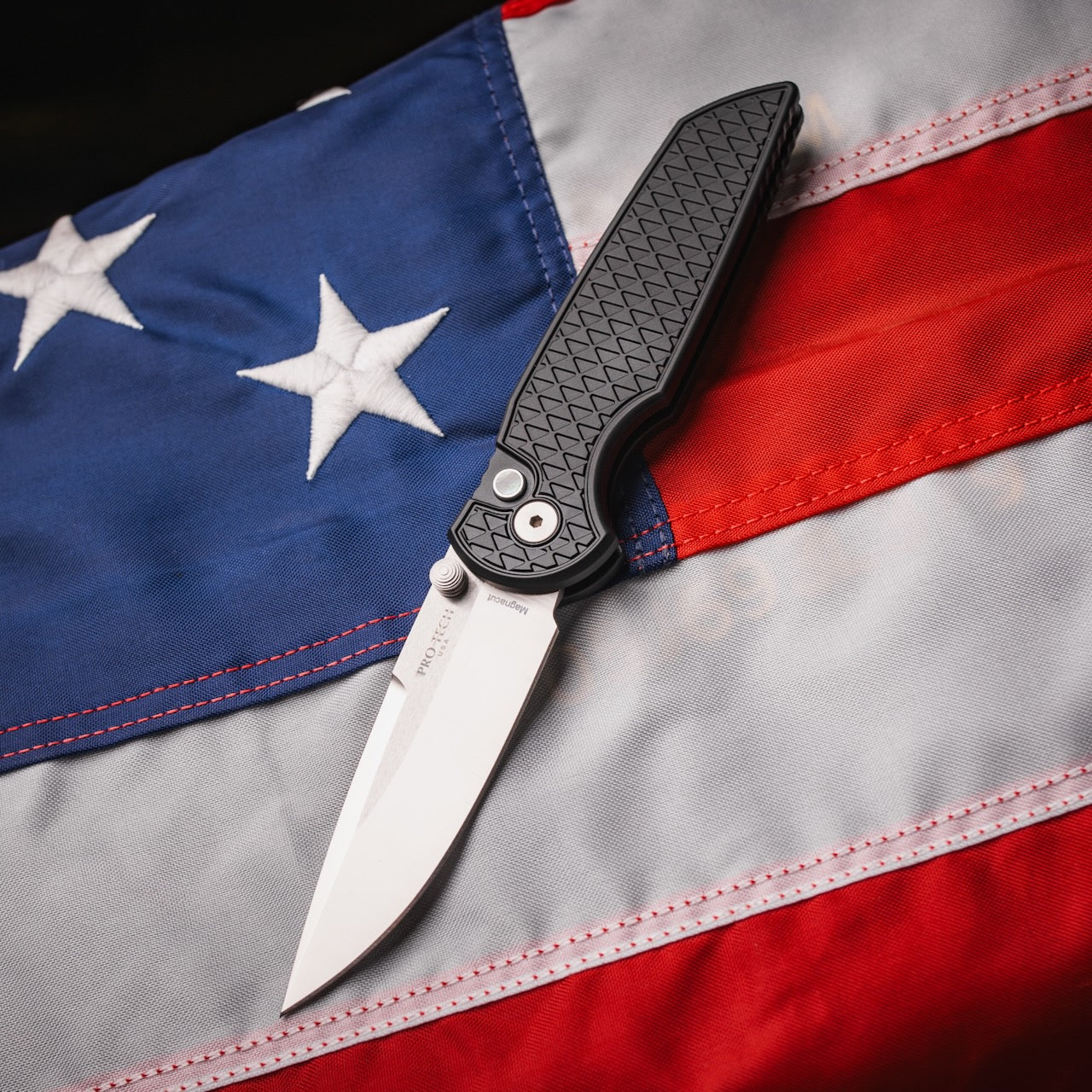 Pro-Tech TR-3 Integrity 3.5 inch MagnaCut Knife, Relic Textured Black Aluminum Handle, Satin Blade – Made in USA (INT1105-LTD)