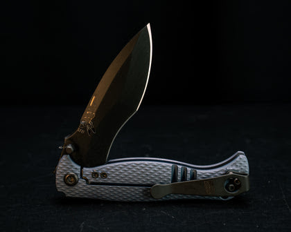 Half Face Blades Extremis Folder, PVD Coated Blade, Dark Blue Anodized Titanium Scales, Made in USA
