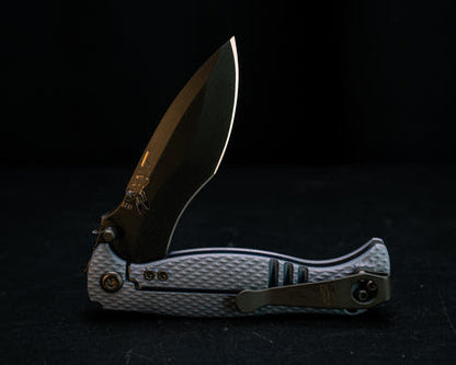 Half Face Blades Extremis Folder, PVD Coated Blade, Dark Blue Anodized Titanium Scales, Made in USA