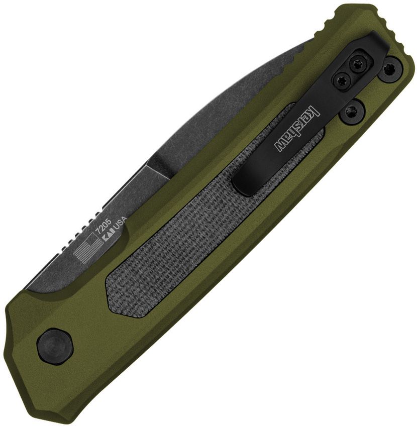 Launch 22 Automatic Knife – OD Green Aluminum w/ Black Micarta Insert, 3.5″ BlackWash MagnaCut Spear Point Blade (KS7205)