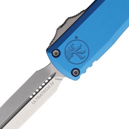 Ultratech Gen IV D/E OTF Automatic Knife – Blue Aluminum Handle, 3.5″ Stonewash Bohler M390MK Dagger Blade (MCT1122410BL)
