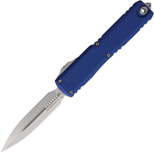 Microtech Ultratech Gen IV Auto Knife – 3.5” Double Edge Dagger, Stonewash, Navy Handle, OTF – Made in USA (11224-10NA)