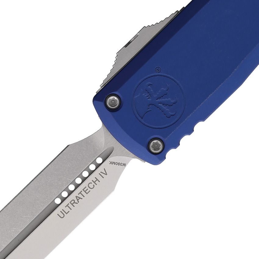 Microtech Ultratech Gen IV Auto Knife – 3.5” Double Edge Dagger, Stonewash, Navy Handle, OTF – Made in USA (11224-10NA)
