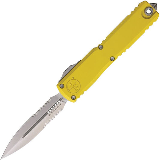 Microtech Auto Ultratech Gen IV 3.5" D/E OTF – Yellow Handle, M390MK Tactical, Plain Edge, Ram-Lok – Made in USA (MCT1122411YW)