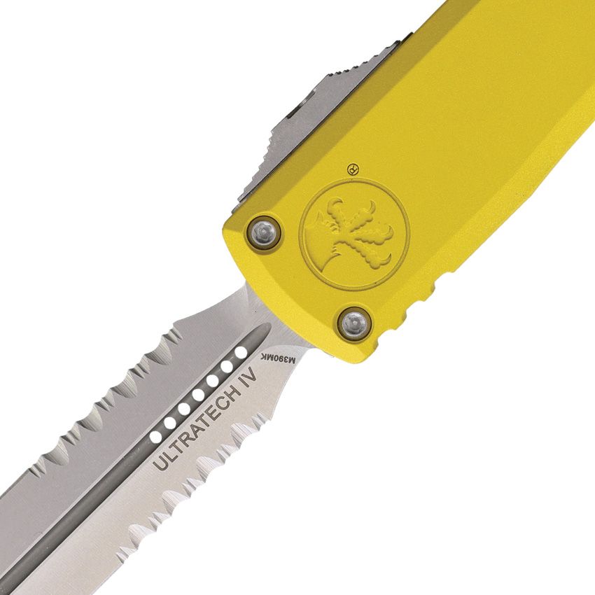 Microtech Auto Ultratech Gen IV 3.5" D/E OTF – Yellow Handle, M390MK Tactical, Plain Edge, Ram-Lok – Made in USA (MCT1122411YW)