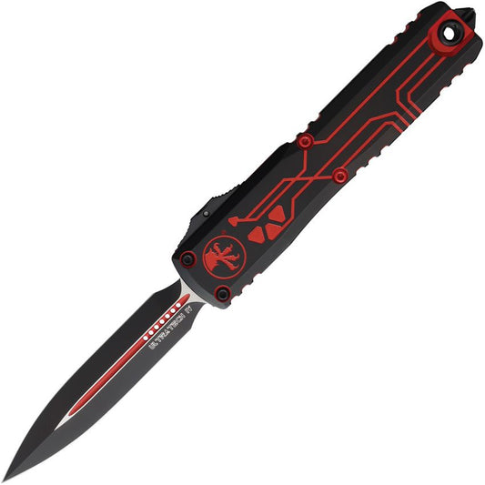 Microtech Ultratech Gen IV Auto Knife – 3.5” Double Edge Dagger, Black & Red Digital Retro, OTF – Made in USA (11224-1RDROS)