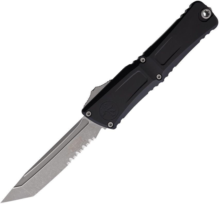 Microtech Combat Troodon Gen III Auto Knife – 4.0” Tanto Blade, Apocalyptic Part Serrated, Black Handle, OTF – Made in USA (1144-11AP)