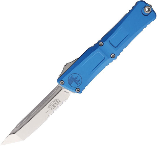 Combat Troodon Gen III Automatic Knife – Blue Aluminum Handle, 4″ Stonewash Partially Serrated Tanto Blade (MCT114411BL)