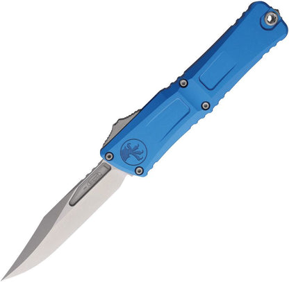 Microtech Combat Troodon Gen III Auto Knife – 4.0” Bowie Blade, Stonewash, Blue Handle, OTF – Made in USA (1146-10BL)