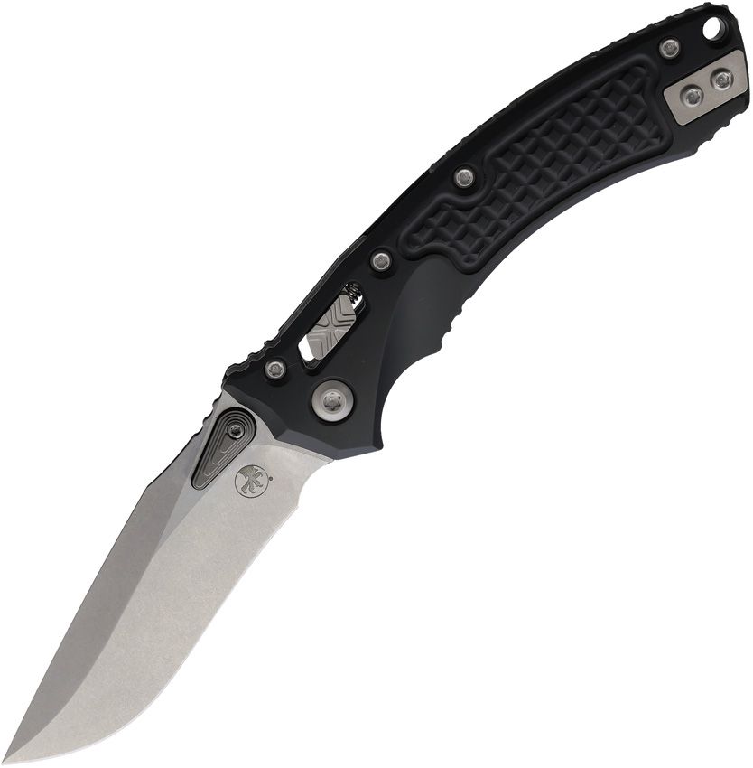 Microtech Amphibian Mini Ram-Lok Knife – 3.25" M390MK Blade, Black Frag Aluminum, Stonewash – Made in USA (137MRL-10FR)